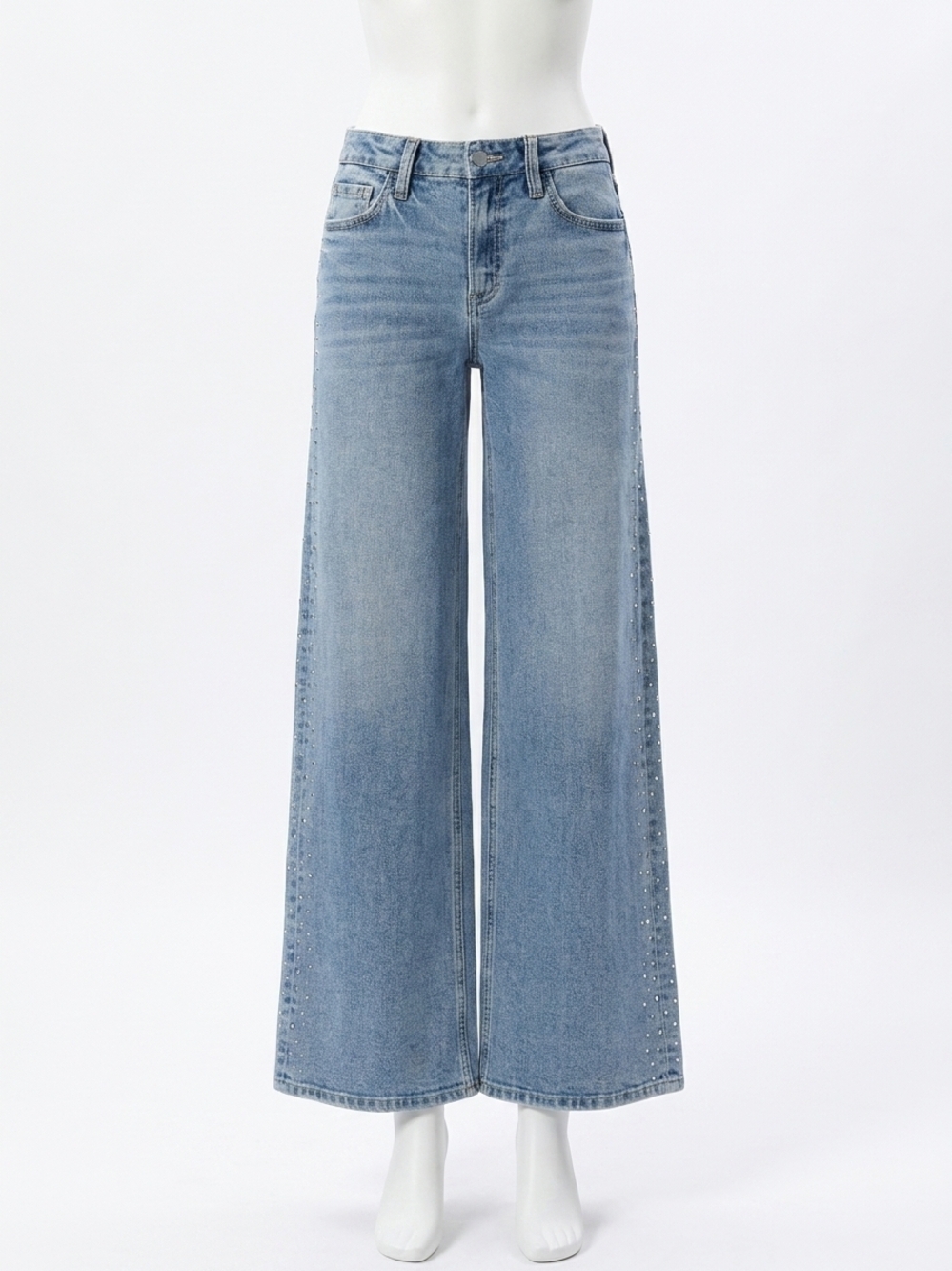NEW FLYING MONKEY hotfix stone embellished wide leg jeans in glow